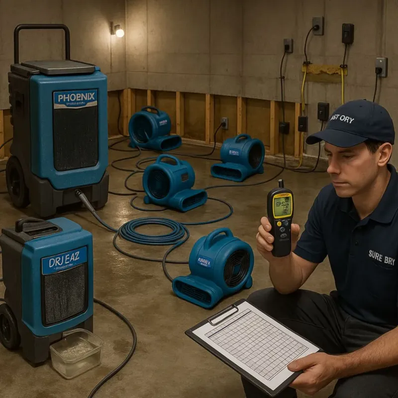 Structural Drying and Dehumidification process in Whiteville, NC